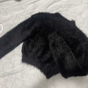 Princess Polly Black Fuzzy Cropped Sweater